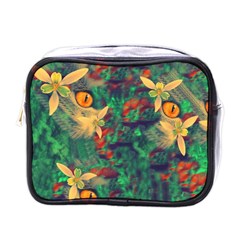 Illustrations Color Cat Flower Abstract Textures Orange Mini Toiletries Bag (one Side) by anzea