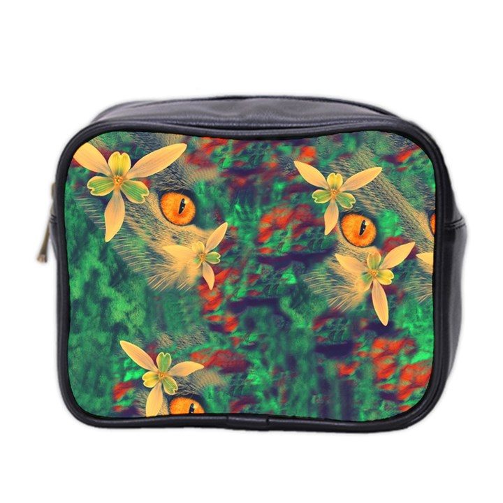 Illustrations Color Cat Flower Abstract Textures Orange Mini Toiletries Bag (Two Sides)