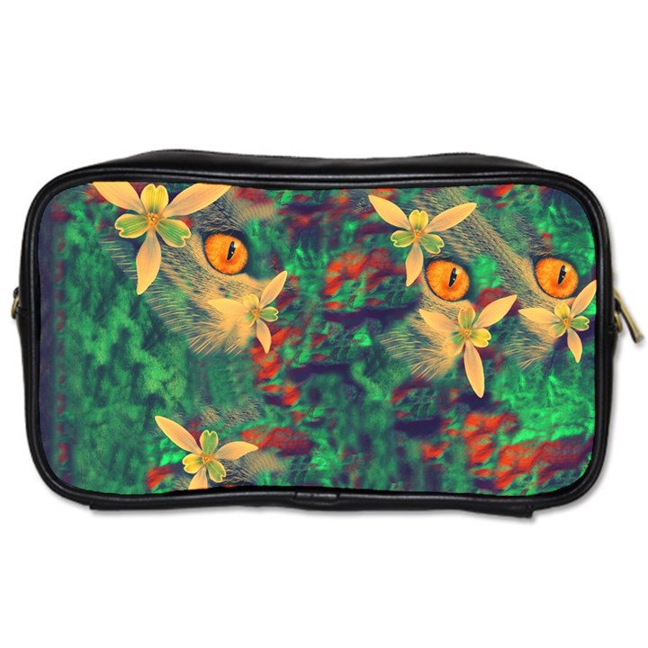 Illustrations Color Cat Flower Abstract Textures Orange Toiletries Bag (Two Sides)