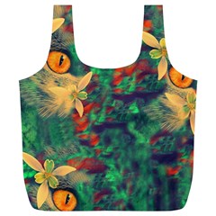 Illustrations Color Cat Flower Abstract Textures Orange Full Print Recycle Bag (xl) by anzea