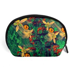 Illustrations Color Cat Flower Abstract Textures Orange Accessory Pouch (large) by anzea