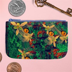 Illustrations Color Cat Flower Abstract Textures Orange Large Coin Purse by anzea