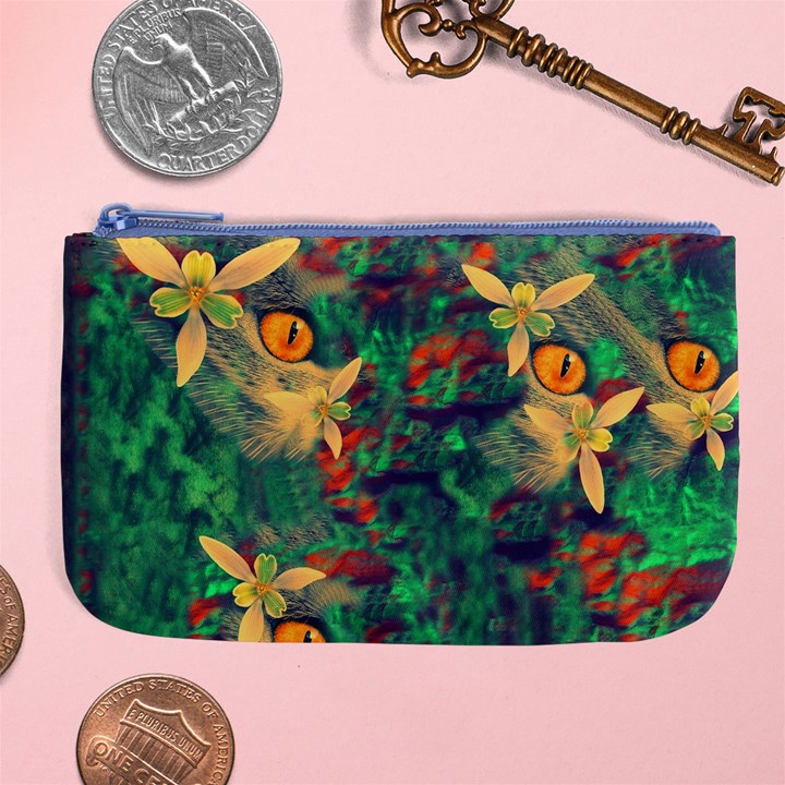 Illustrations Color Cat Flower Abstract Textures Orange Large Coin Purse