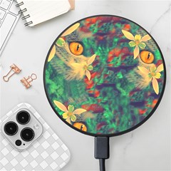 Illustrations Color Cat Flower Abstract Textures Orange Wireless Fast Charger(black) by anzea