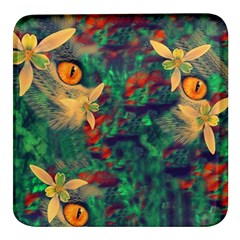 Illustrations Color Cat Flower Abstract Textures Orange Square Glass Fridge Magnet (4 Pack)