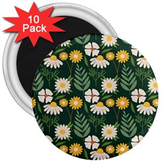 Flower Green Pattern Floral 3  Magnets (10 Pack)  by anzea