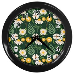 Flower Green Pattern Floral Wall Clock (black) by anzea