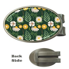 Flower Green Pattern Floral Money Clips (oval)  by anzea