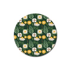 Flower Green Pattern Floral Magnet 3  (round)