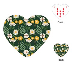 Flower Green Pattern Floral Playing Cards Single Design (heart)