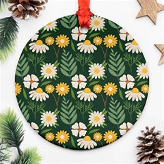 Flower Green Pattern Floral Round Ornament (two Sides)