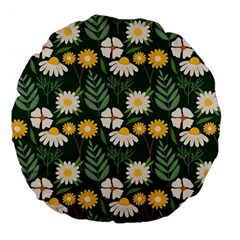 Flower Green Pattern Floral Large 18  Premium Flano Round Cushions