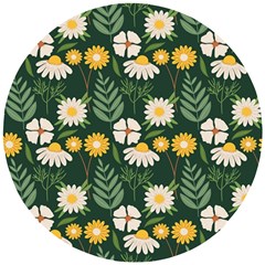 Flower Green Pattern Floral Wooden Puzzle Round