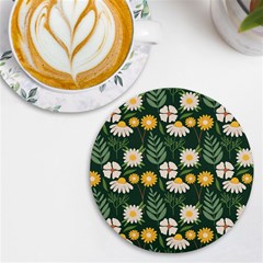 Flower Green Pattern Floral Uv Print Round Tile Coaster