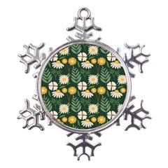 Flower Green Pattern Floral Metal Large Snowflake Ornament by anzea