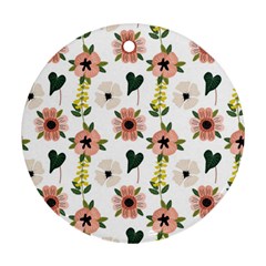 Flower White Pattern Floral Round Ornament (two Sides)