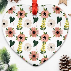 Flower White Pattern Floral Heart Ornament (two Sides)