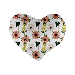 Flower White Pattern Floral Standard 16  Premium Heart Shape Cushions by anzea