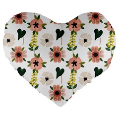 Flower White Pattern Floral Large 19  Premium Heart Shape Cushions by anzea