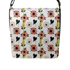 Flower White Pattern Floral Flap Closure Messenger Bag (l) by anzea