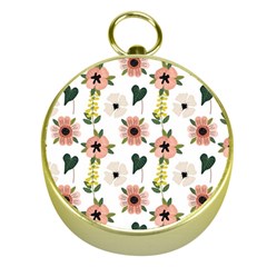 Flower White Pattern Floral Gold Compasses by anzea