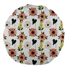 Flower White Pattern Floral Large 18  Premium Flano Round Cushions by anzea