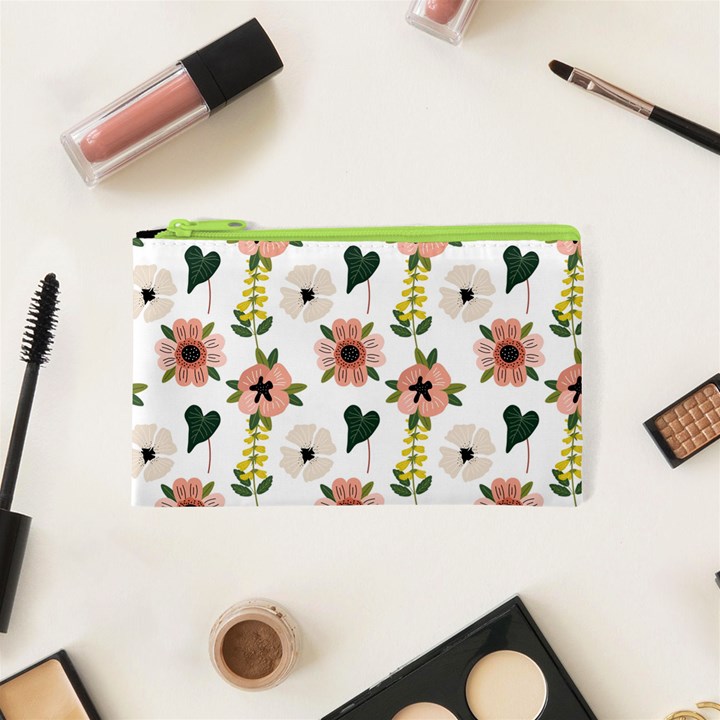 Flower White Pattern Floral Cosmetic Bag (XS)