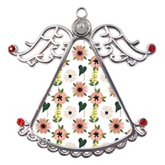 Flower White Pattern Floral Metal Angel with Crystal Ornament