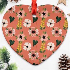 Flower Pink Brown Pattern Floral Ornament (heart)