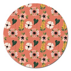 Flower Pink Brown Pattern Floral Magnet 5  (round) by anzea