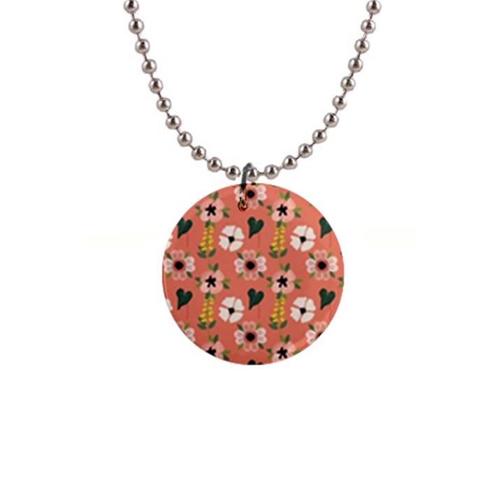 Flower Pink Brown Pattern Floral 1  Button Necklace