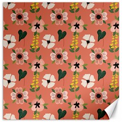 Flower Pink Brown Pattern Floral Canvas 16  X 16  by anzea