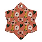 Flower Pink Brown Pattern Floral Snowflake Ornament (Two Sides) Front