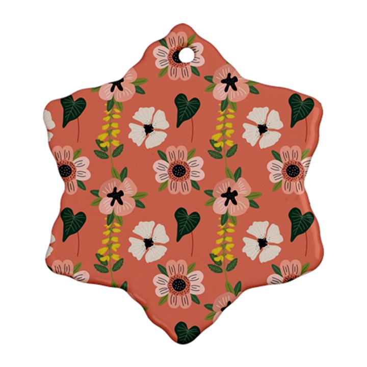 Flower Pink Brown Pattern Floral Snowflake Ornament (Two Sides)