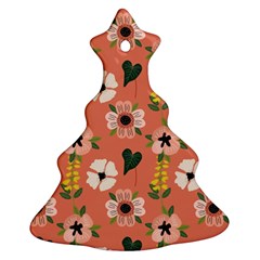 Flower Pink Brown Pattern Floral Christmas Tree Ornament (two Sides)