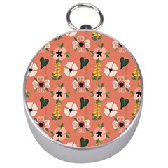 Flower Pink Brown Pattern Floral Silver Compasses by anzea