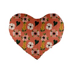 Flower Pink Brown Pattern Floral Standard 16  Premium Flano Heart Shape Cushions by anzea