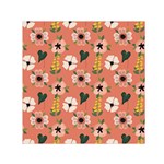 Flower Pink Brown Pattern Floral Square Satin Scarf (30  x 30 ) Front