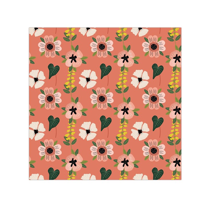 Flower Pink Brown Pattern Floral Square Satin Scarf (30  x 30 )