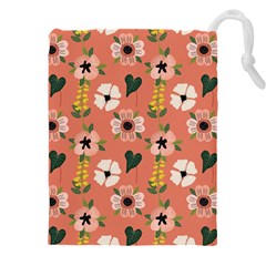 Flower Pink Brown Pattern Floral Drawstring Pouch (5xl)