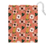 Flower Pink Brown Pattern Floral Drawstring Pouch (5XL) Front