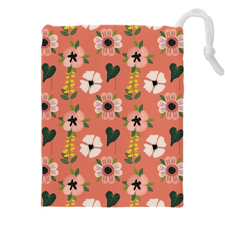 Flower Pink Brown Pattern Floral Drawstring Pouch (5XL)