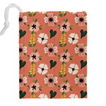 Flower Pink Brown Pattern Floral Drawstring Pouch (5XL) Back