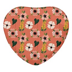 Flower Pink Brown Pattern Floral Heart Glass Fridge Magnet (4 Pack) by anzea