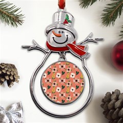 Flower Pink Brown Pattern Floral Metal Snowman Ornament by anzea