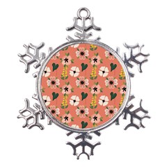 Flower Pink Brown Pattern Floral Metal Large Snowflake Ornament by anzea