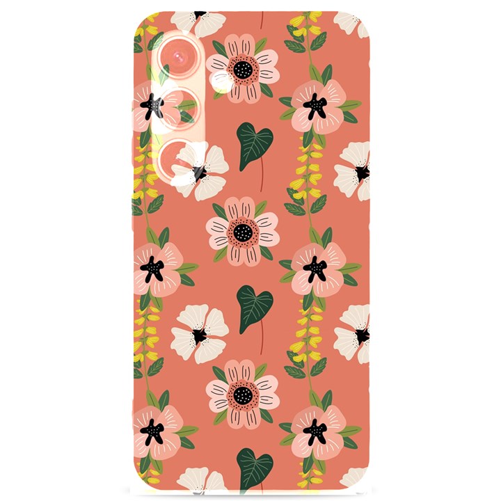 Flower Pink Brown Pattern Floral Samsung Galaxy S24 6.2 Inch Black TPU UV Case