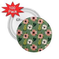 Flower Green Pink Pattern Floral 2 25  Buttons (100 Pack)  by anzea