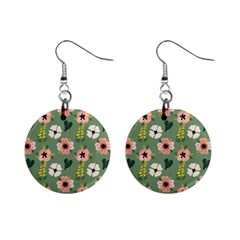 Flower Green Pink Pattern Floral Mini Button Earrings by anzea