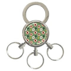 Flower Green Pink Pattern Floral 3-ring Key Chain by anzea